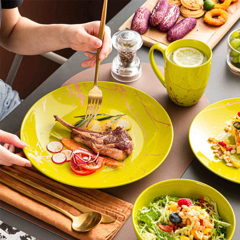 Lovecasa 16-Piece Gold Splash Dinnerware Set Combining Elegance And Functionality For Any Dining Occasion - Yellow