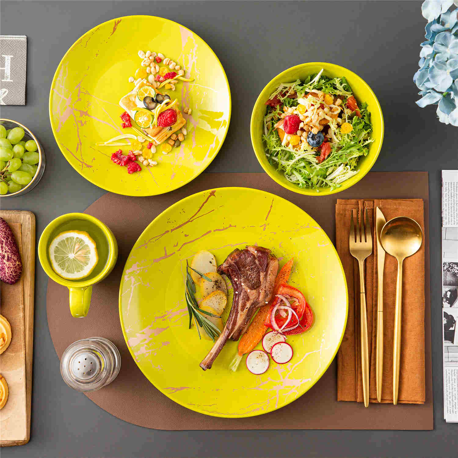 Lovecasa 16-Piece Gold Splash Dinnerware Set Combining Elegance And Functionality For Any Dining Occasion - Yellow