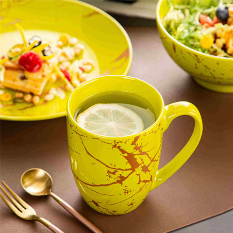 Lovecasa 16-Piece Gold Splash Dinnerware Set Combining Elegance And Functionality For Any Dining Occasion - Yellow