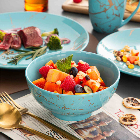 Lovecasa 16-Piece Gold Splash Dinnerware Set Combining Elegance And Functionality For Any Dining Occasion - Turquoise