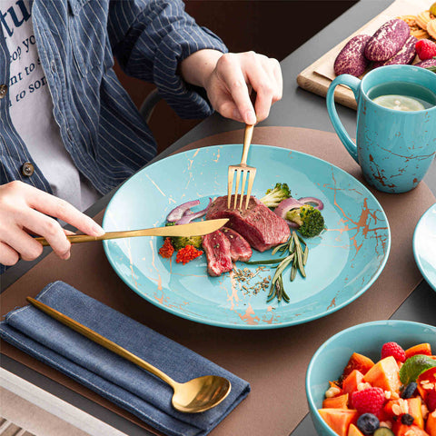Lovecasa 16-Piece Gold Splash Dinnerware Set Combining Elegance And Functionality For Any Dining Occasion - Turquoise
