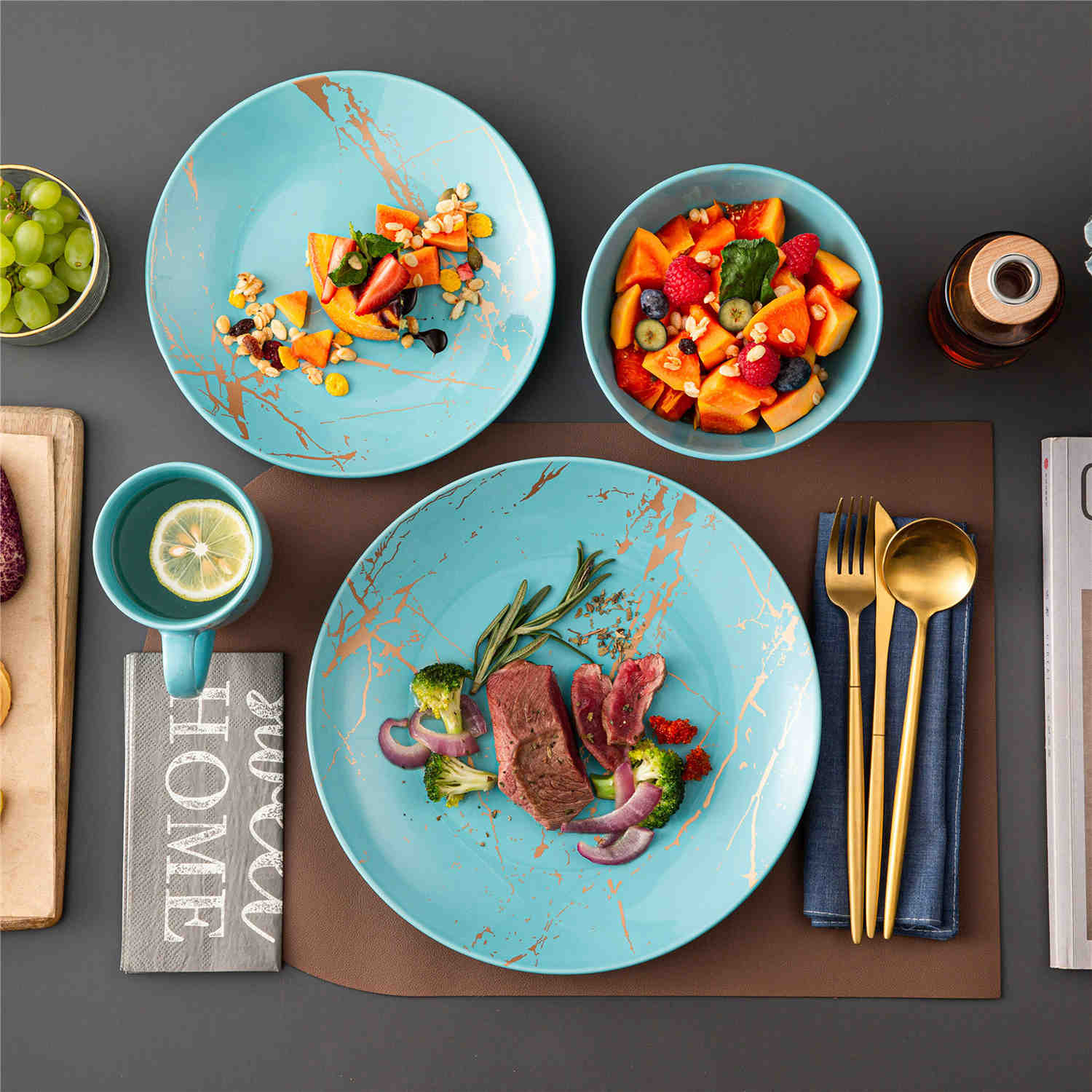 Lovecasa 16-Piece Gold Splash Dinnerware Set Combining Elegance And Functionality For Any Dining Occasion - Turquoise