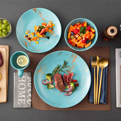 Lovecasa 16-Piece Gold Splash Dinnerware Set Combining Elegance And Functionality For Any Dining Occasion - Turquoise