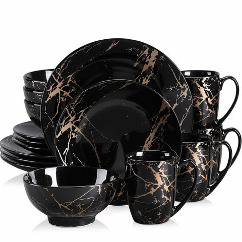 Lovecasa 16-Piece Gold Splash Dinnerware Set Combining Elegance And Functionality For Any Dining Occasion - Black
