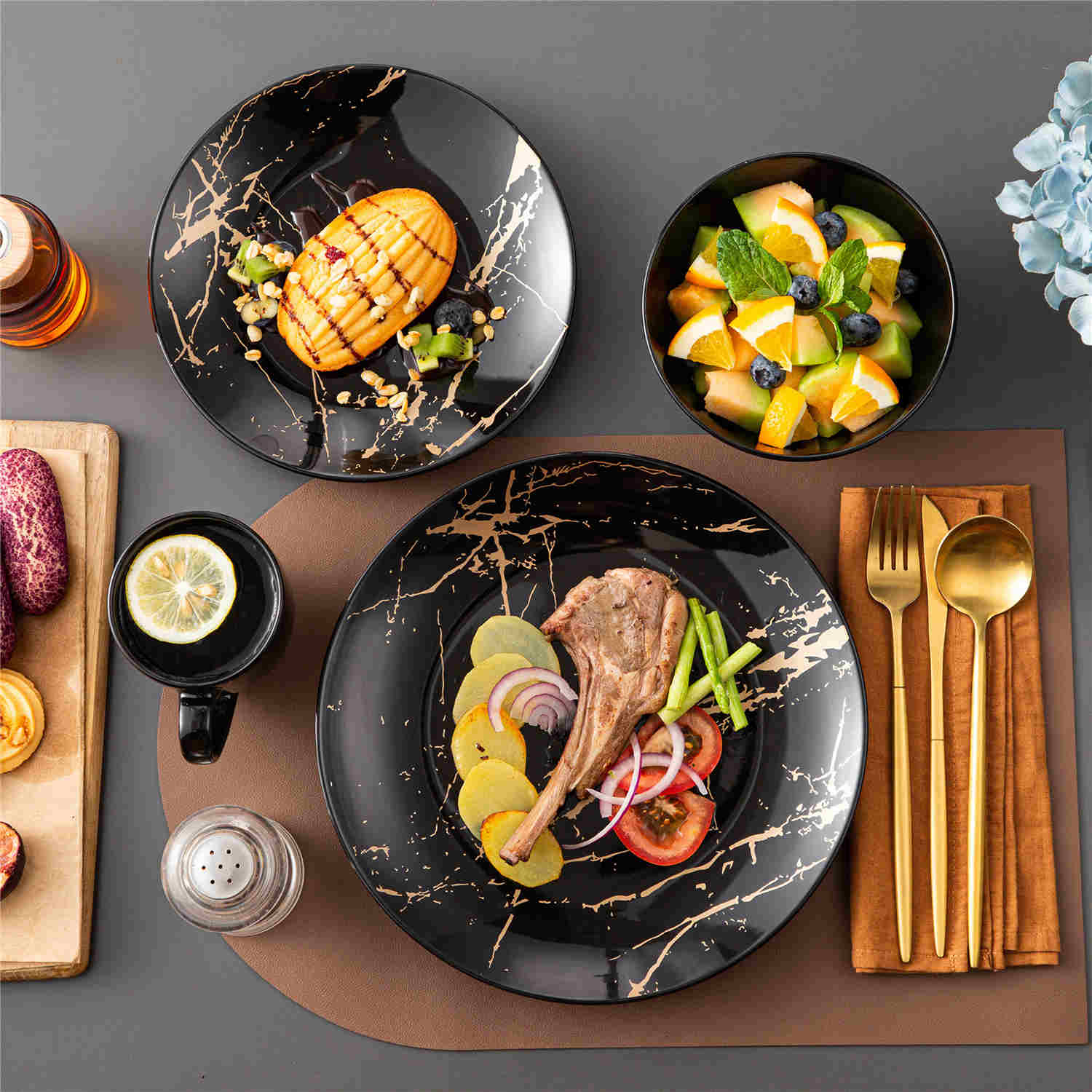 Lovecasa 16-Piece Gold Splash Dinnerware Set Combining Elegance And Functionality For Any Dining Occasion - Black