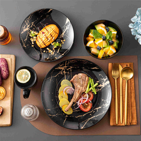 Lovecasa 16-Piece Gold Splash Dinnerware Set Combining Elegance And Functionality For Any Dining Occasion - Black