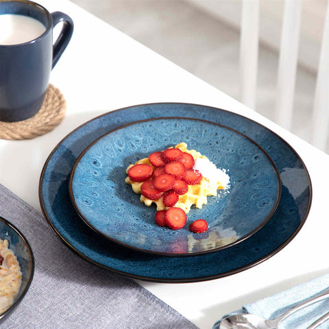 Bubble 16 Piece Stoneware Dinnerware Set With A Modern Textured Design - Perfect For Elevating Everyday Meals - Blue