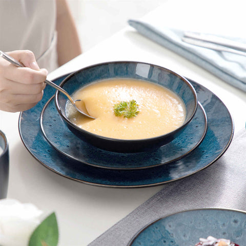 Bubble 16 Piece Stoneware Dinnerware Set With A Modern Textured Design - Perfect For Elevating Everyday Meals - Blue