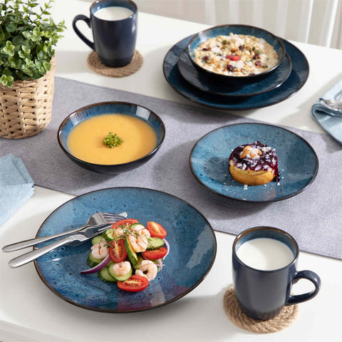 Bubble 16 Piece Stoneware Dinnerware Set With A Modern Textured Design - Perfect For Elevating Everyday Meals - Blue