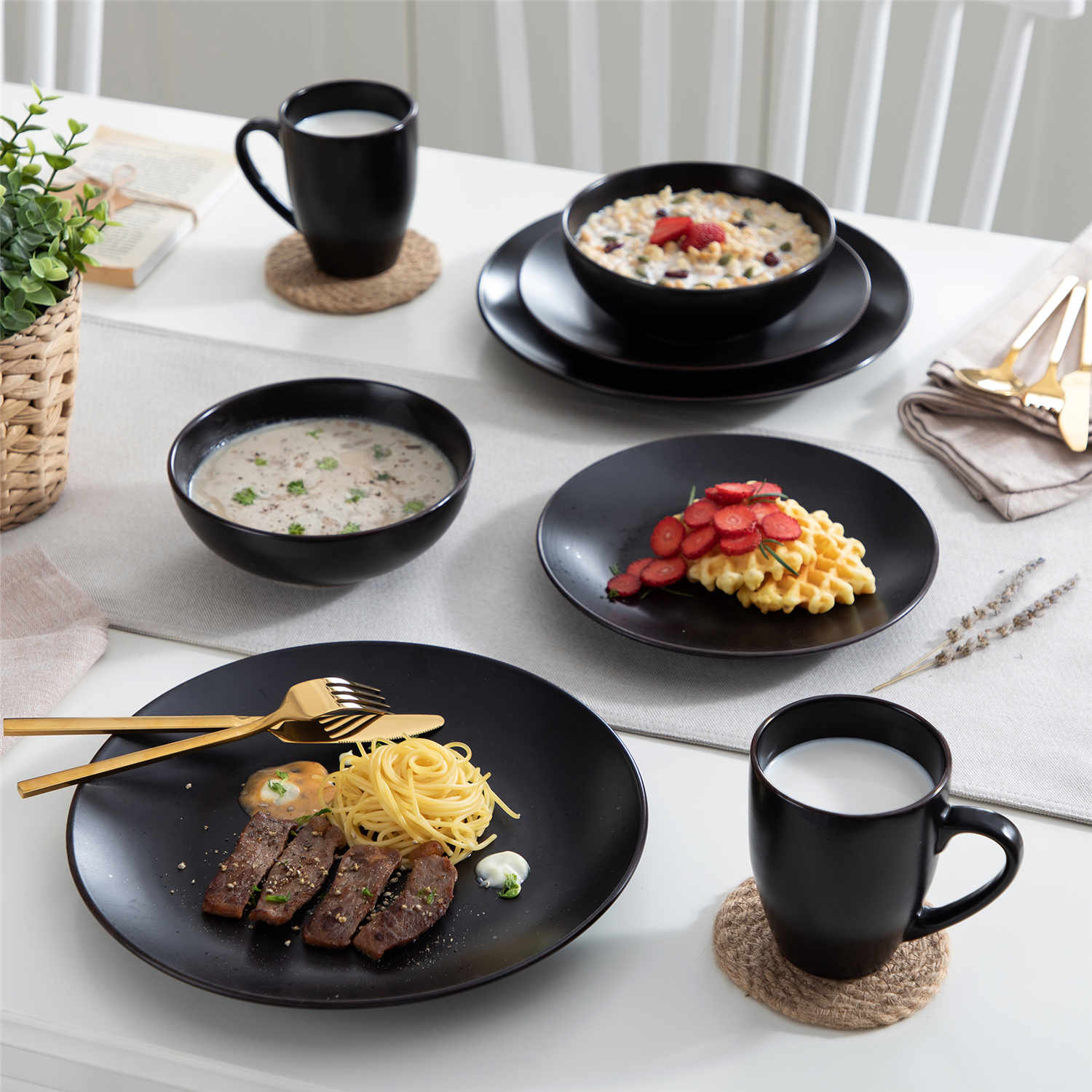Black rustic dinnerware sets