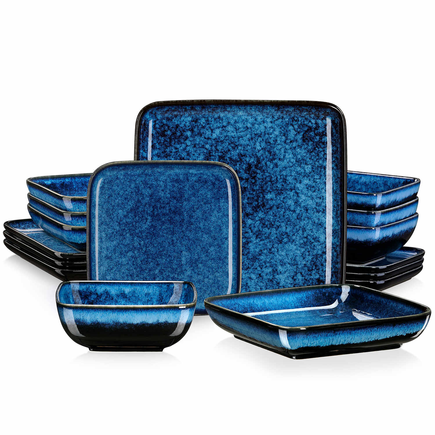 Stern 16 Piece Blue Square Dinnerware Set