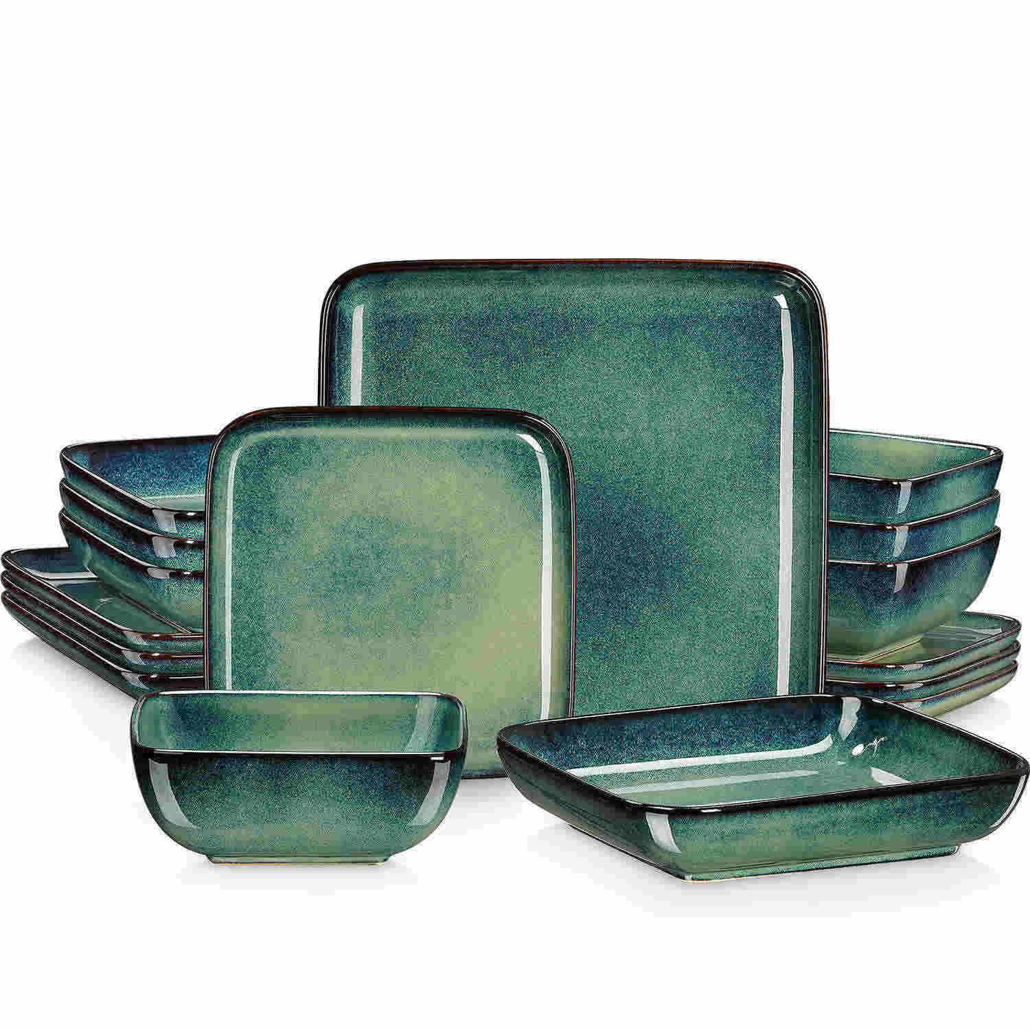 Stern 16 Piece Green Square Dinnerware Set