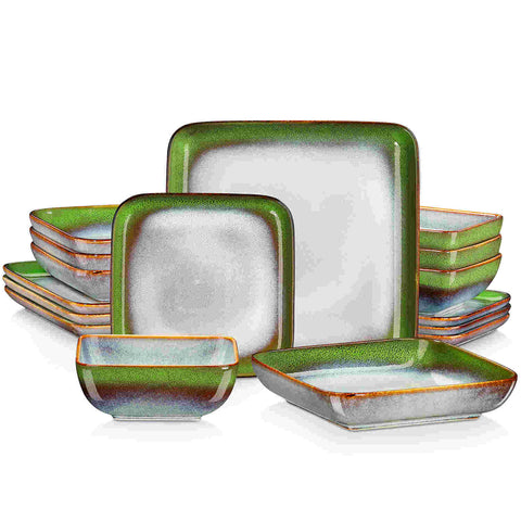 Stern 16 Piece Gradient Green Square Dinnerware Set