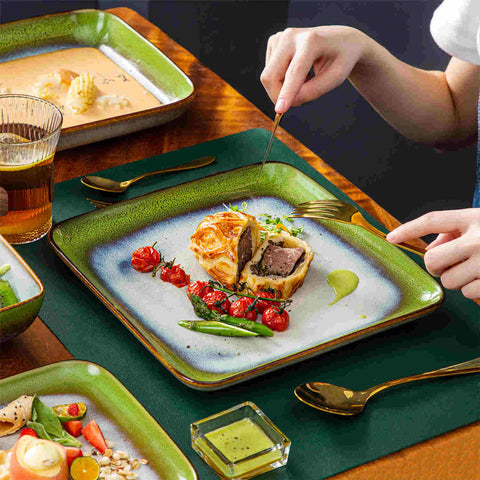 Stern 16 Piece Gradient Green Square Dinnerware Set